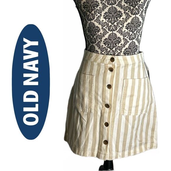 Old Navy Button Front Striped Cotton Mini Skirt - Size 2‎ - Picture 1 of 2
